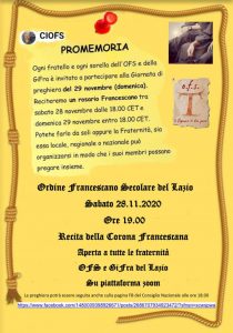 Scopri di più sull'articolo Locandina Preghiera Mondiale Internazionale sabato 28 novembre 2020